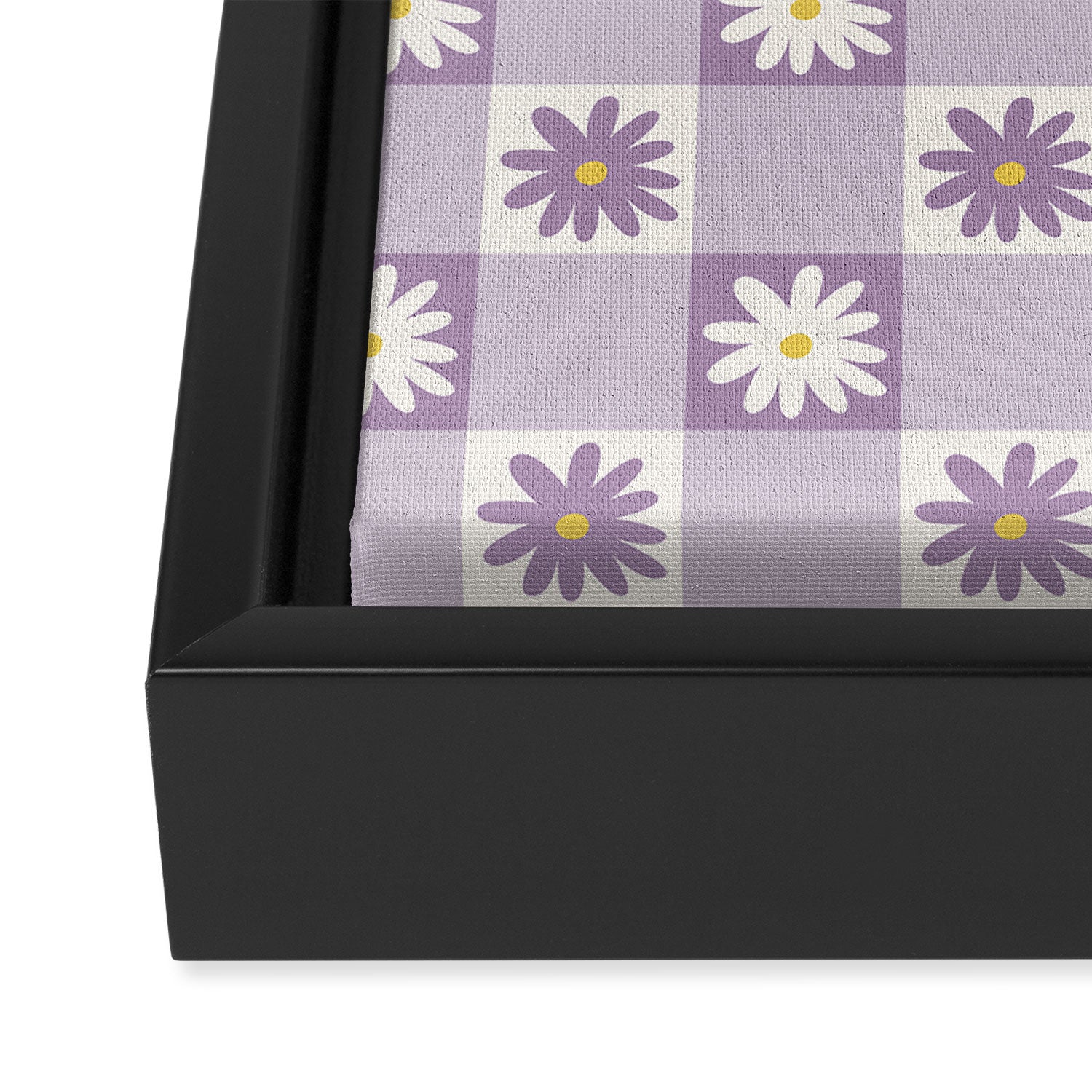Flower Lavender Gingham Checker in Purple Framed Canvas Print Gallery Image 3