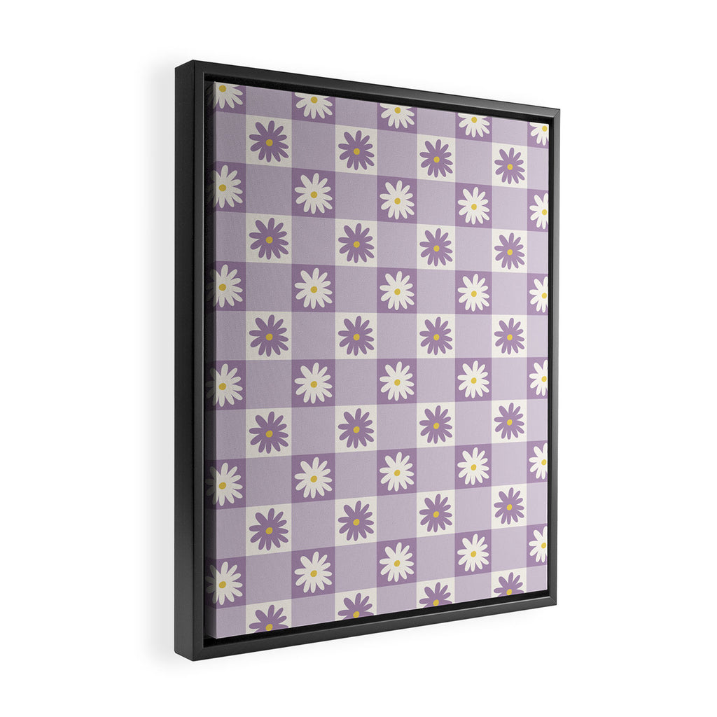 Flower Lavender Gingham Checker in Purple Framed Canvas Print Gallery Image 2