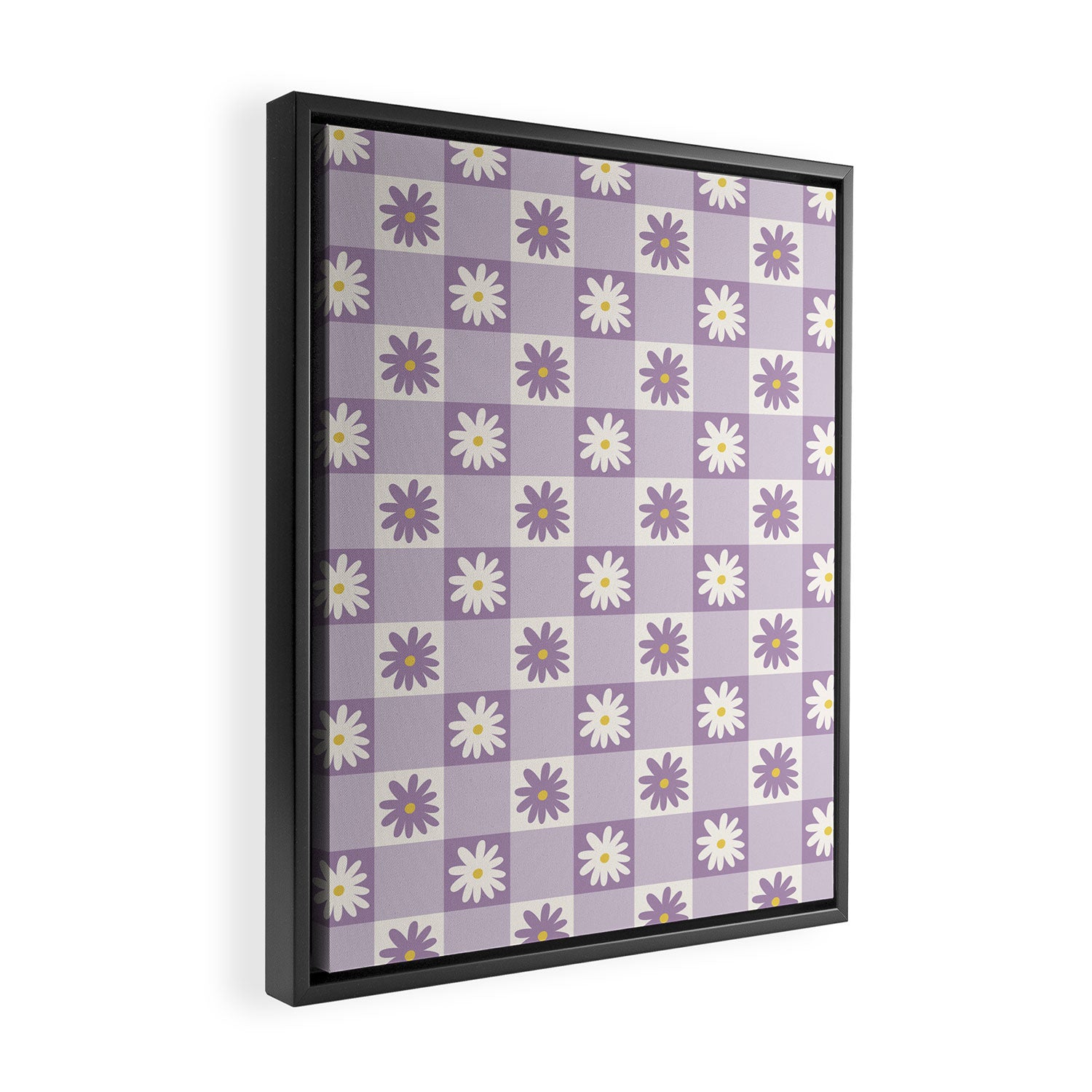 Flower Lavender Gingham Checker in Purple Framed Canvas Print Gallery Image 2