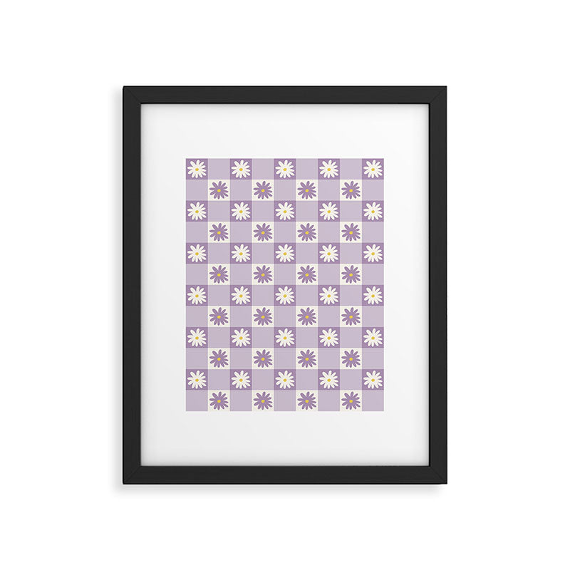 Flower Lavender Gingham Checker in Purple Framed Art Print Gallery Image 5