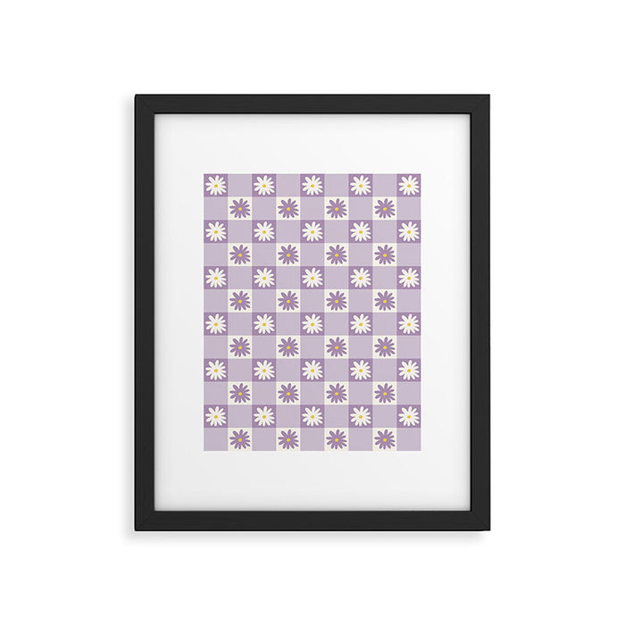Flower Lavender Gingham Checker in Purple Framed Art Print Gallery Image 1