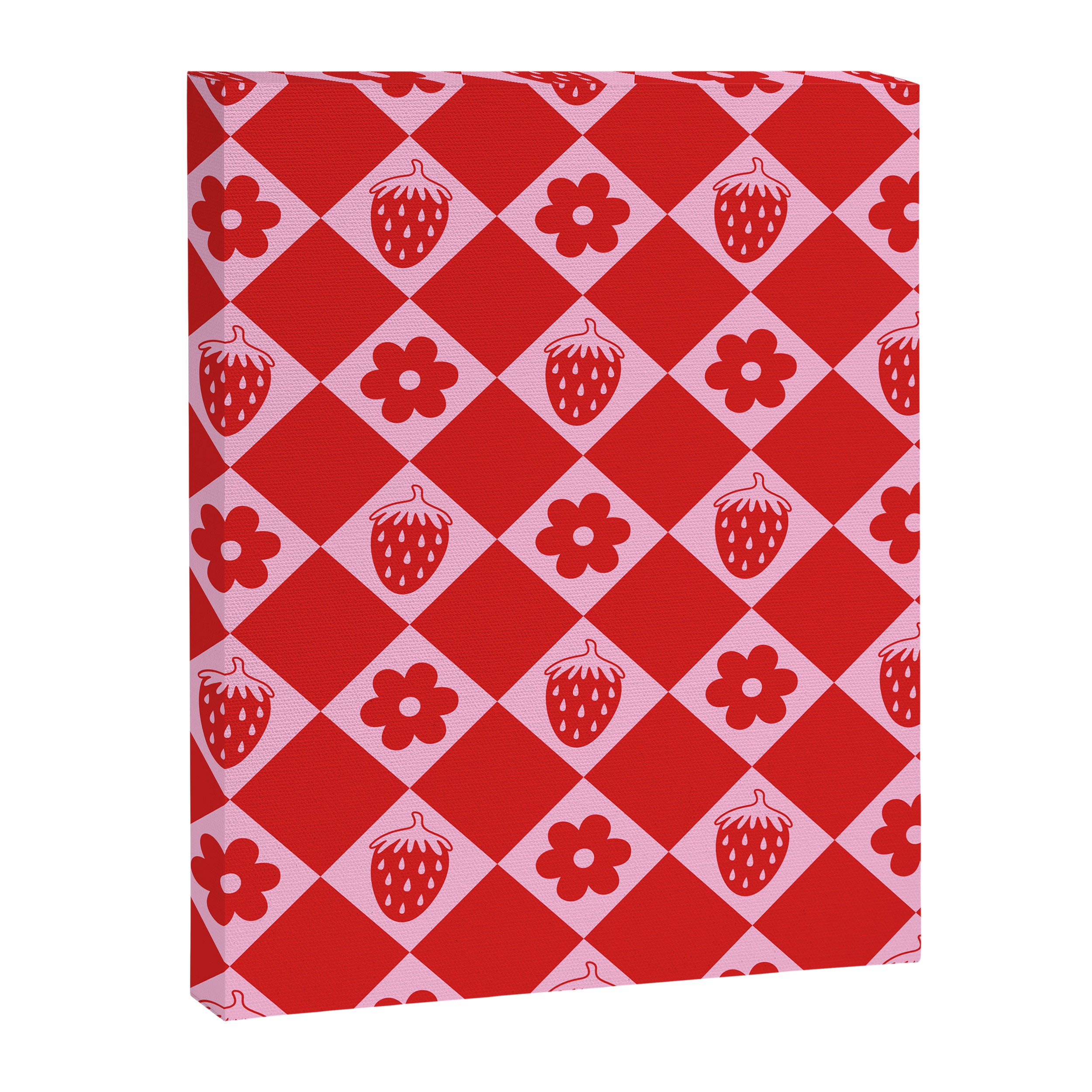 Flowers And Strawberry Pink & Red Checker Canvas Print Gallery Image 8