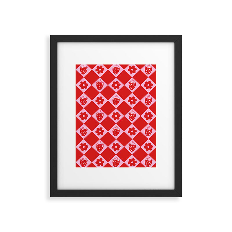 Flowers And Strawberry Pink & Red Checker Framed Art Print Gallery Image 6