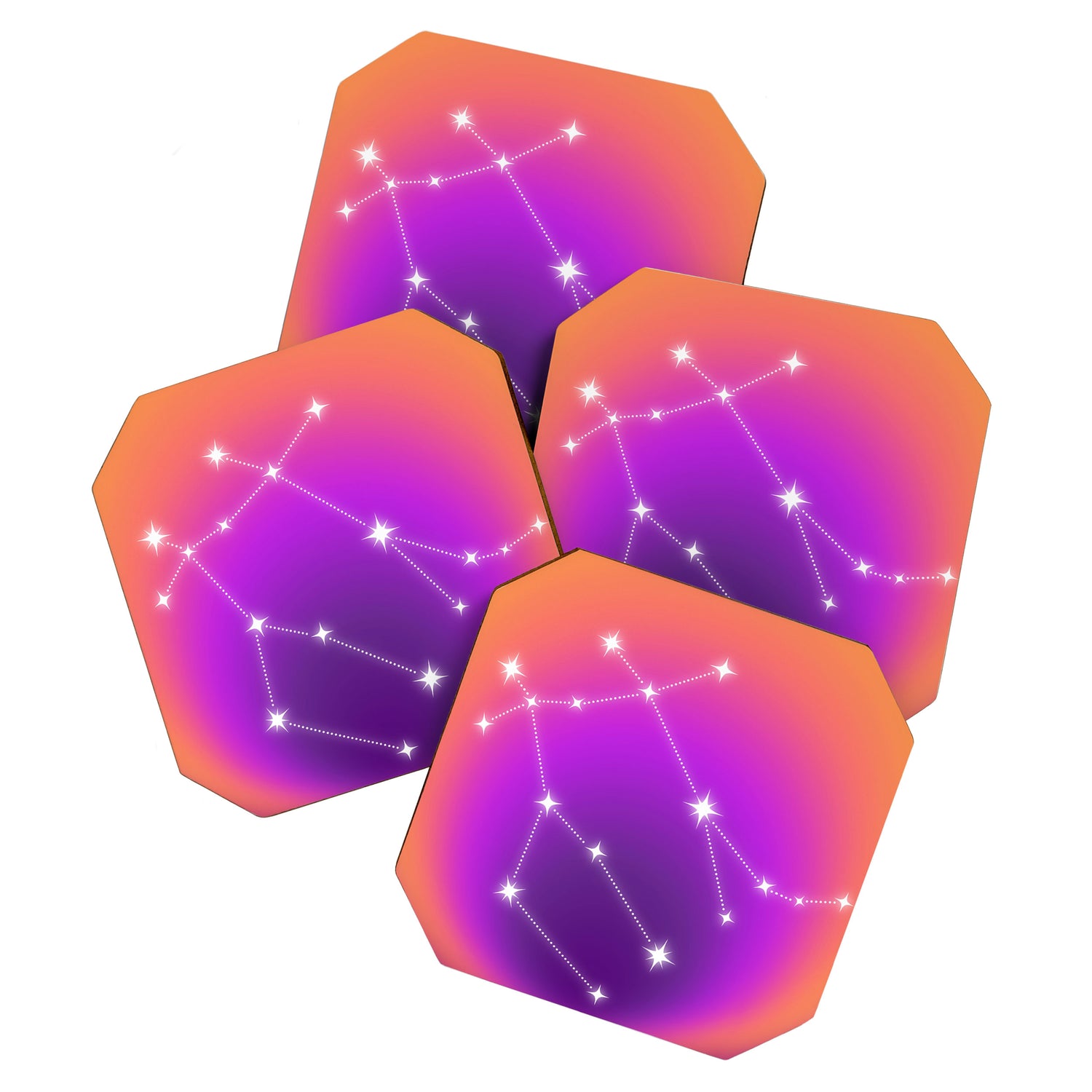 Gemini Star Sign Constellation, Aura Gradient Zodiac Art Coaster Gallery Image 1