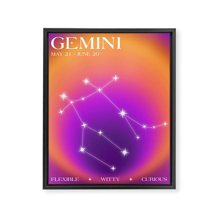 Gemini Star Sign Constellation, Aura Gradient Zodiac Art Framed Canvas Print Gallery Image 1
