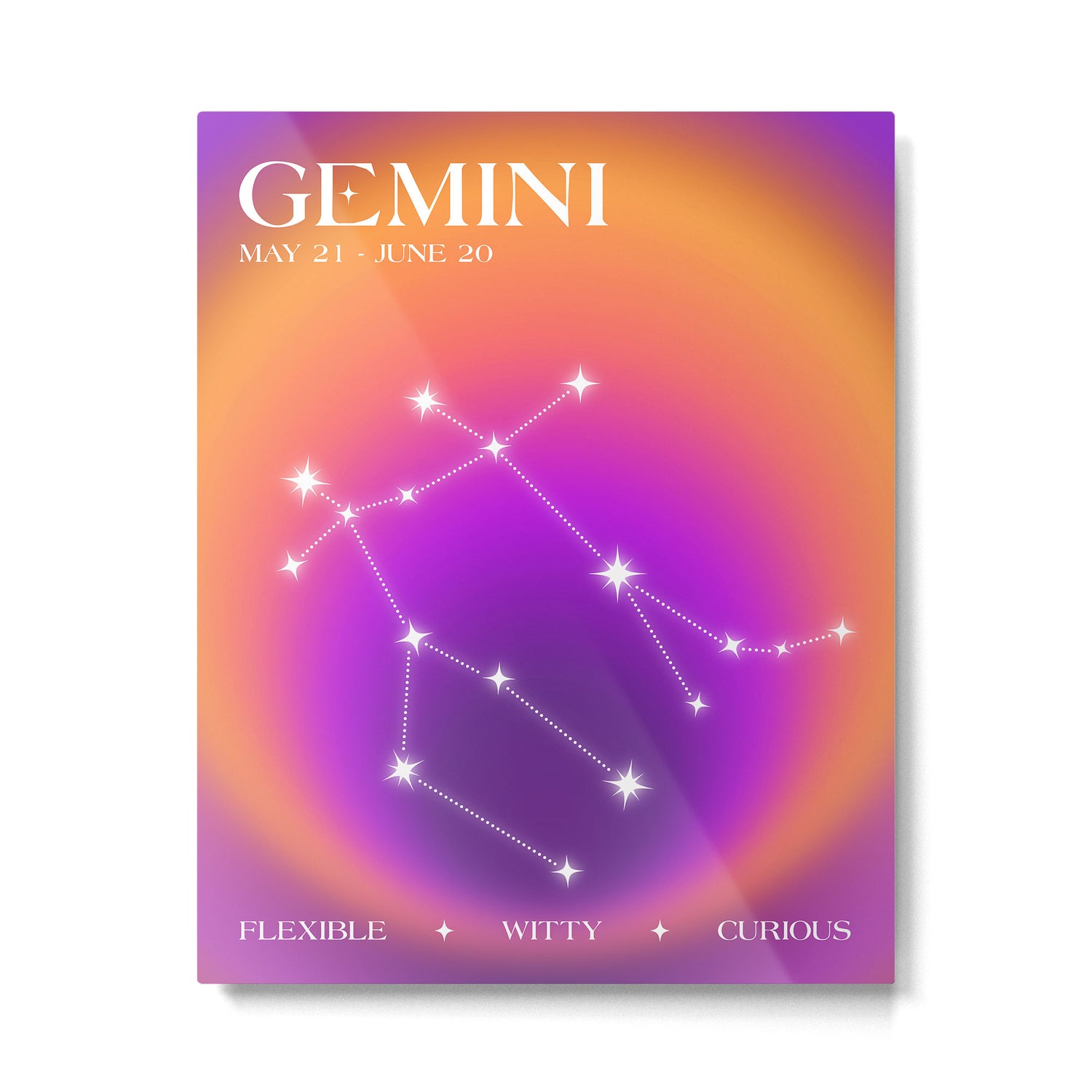 Gemini Star Sign Constellation, Aura Gradient Zodiac Art Metal Print Gallery Image 4