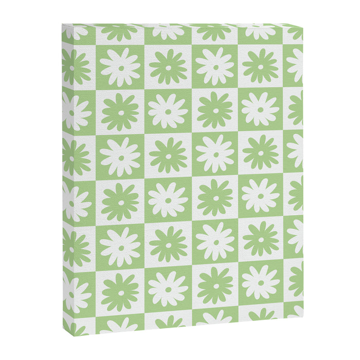 Green And White Checkered Flower Pattern Canvas Print Gallery Image 1