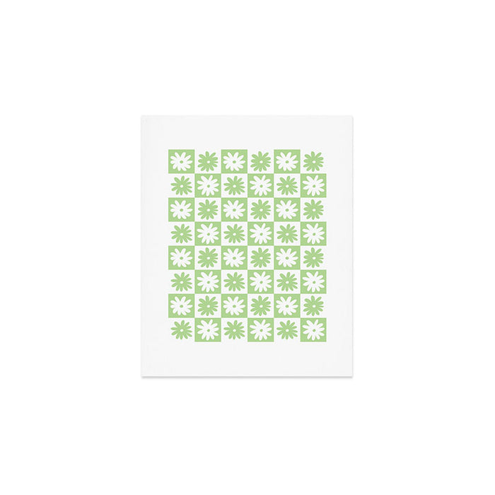 Green And White Checkered Flower Pattern Art Print Gallery Image 1