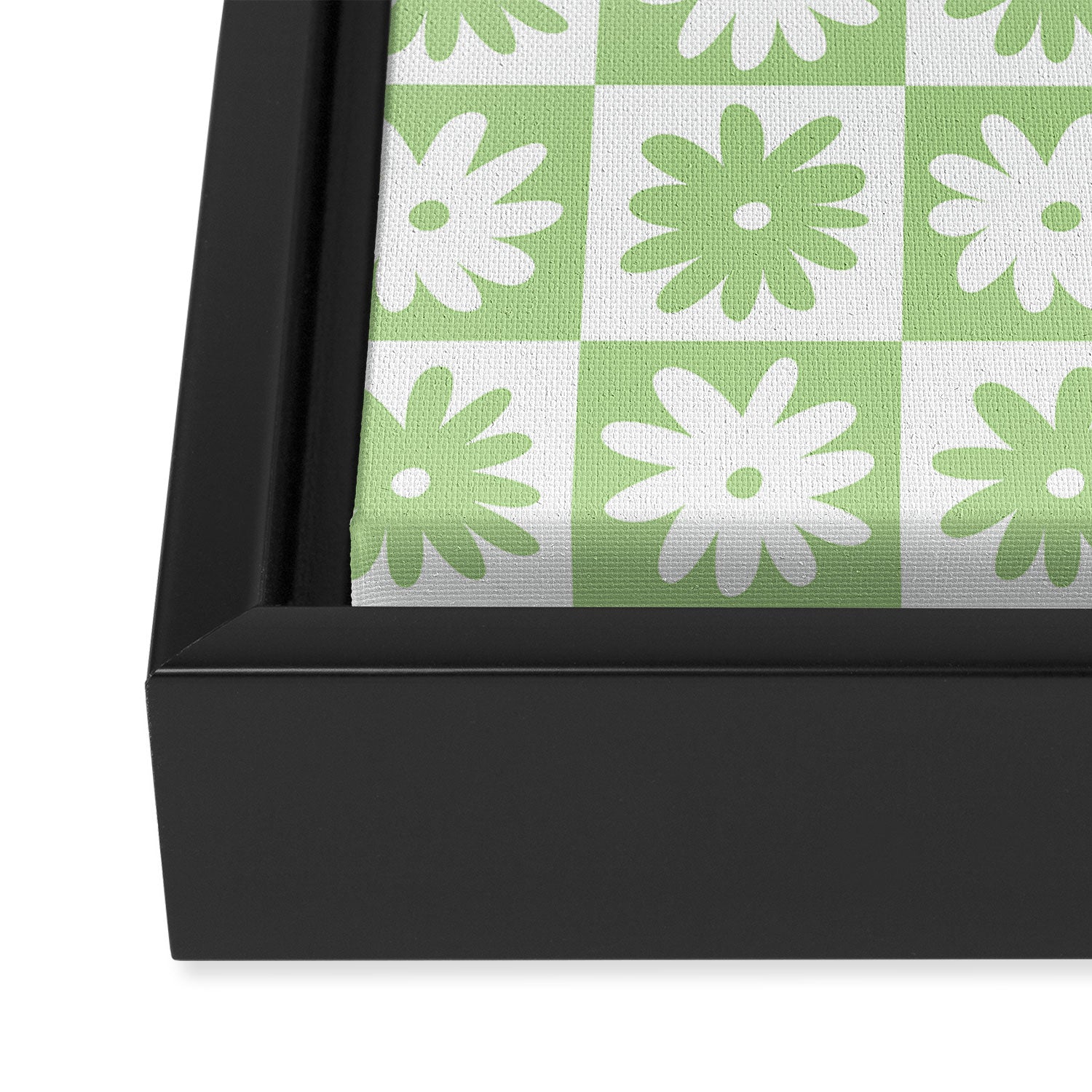 Green And White Checkered Flower Pattern Framed Canvas Print Gallery Image 3