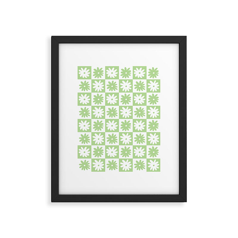 Green And White Checkered Flower Pattern Framed Art Print Gallery Image 5
