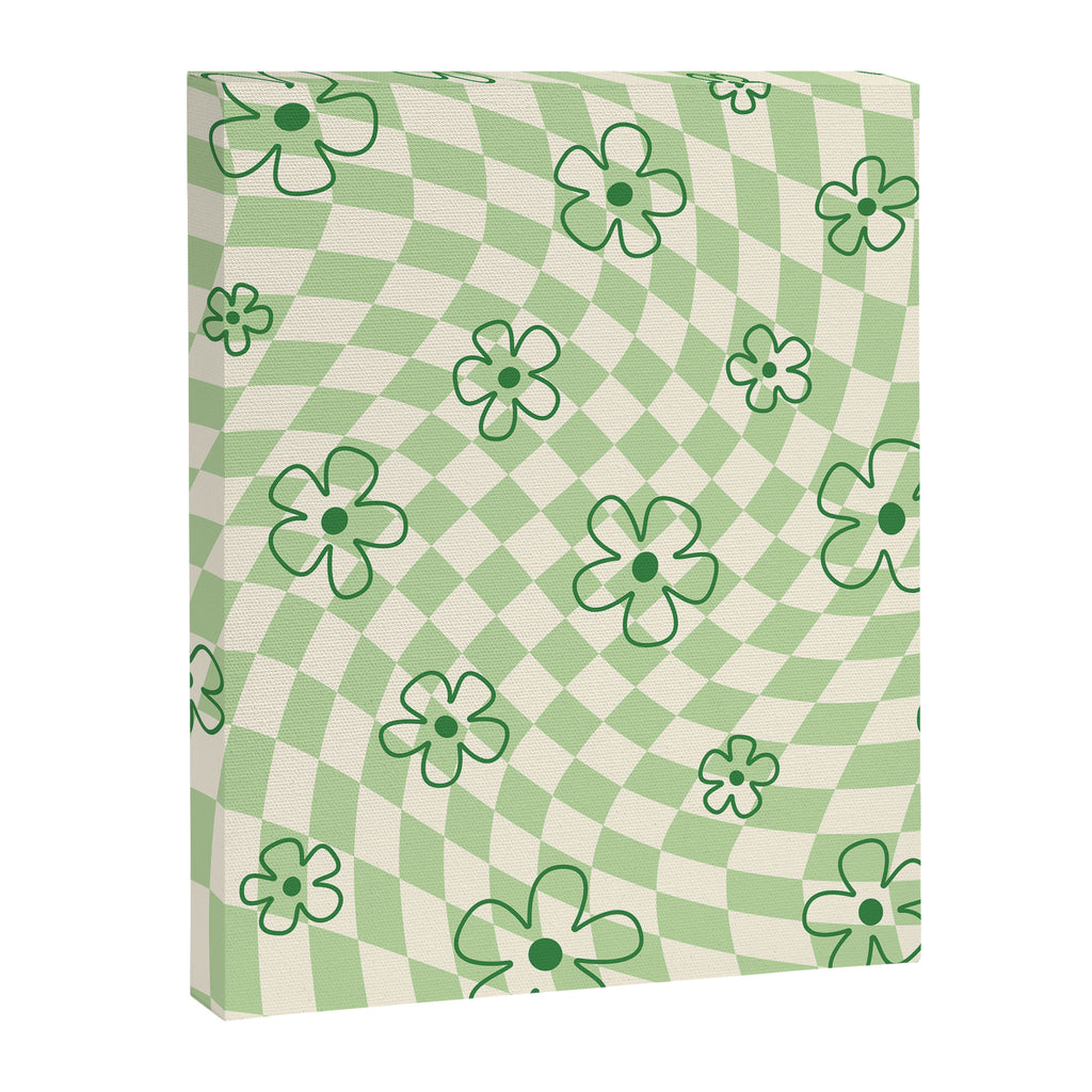 Green Checker Swirl With Flowers Canvas Print Gallery Image 6