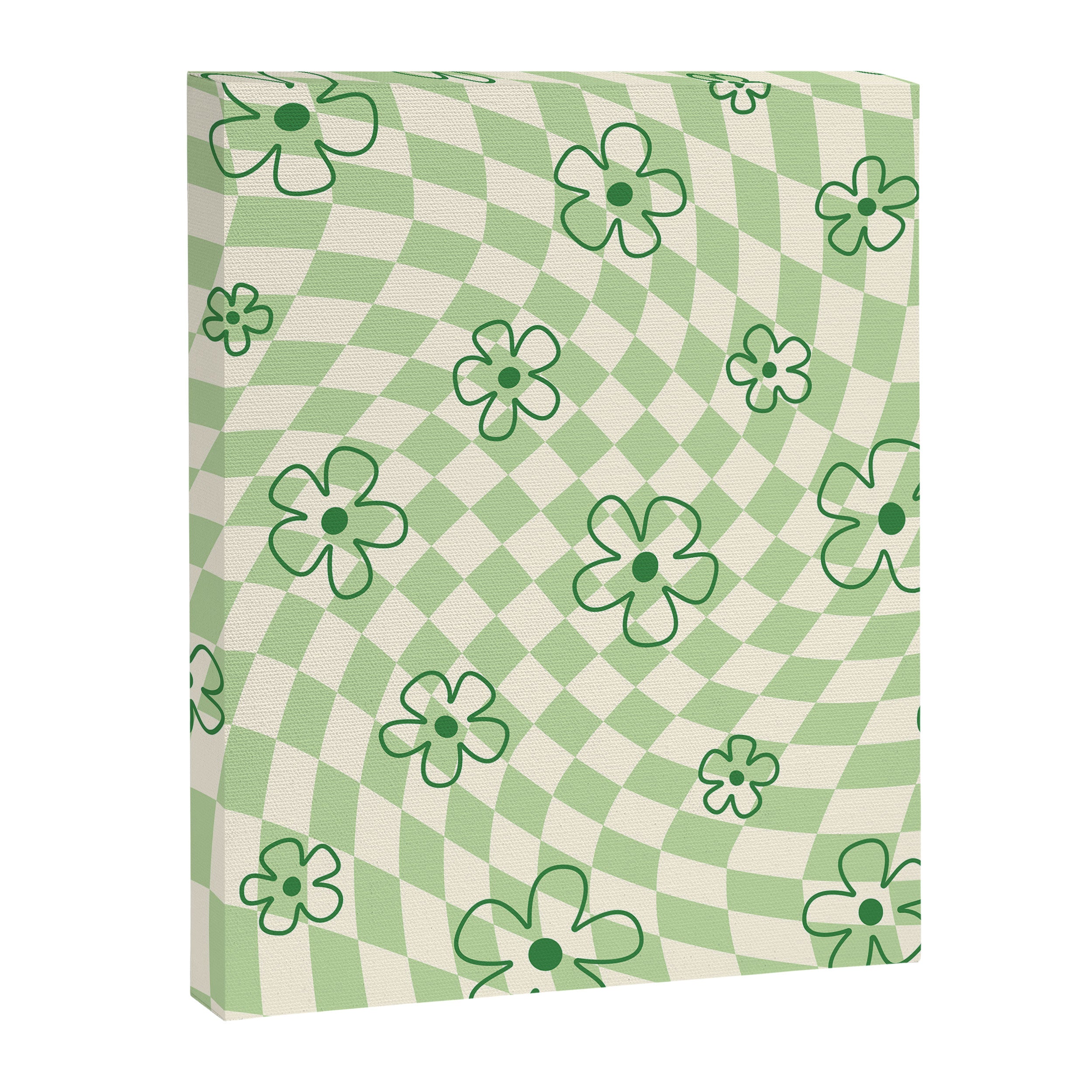 Green Checker Swirl With Flowers Canvas Print Gallery Image 6