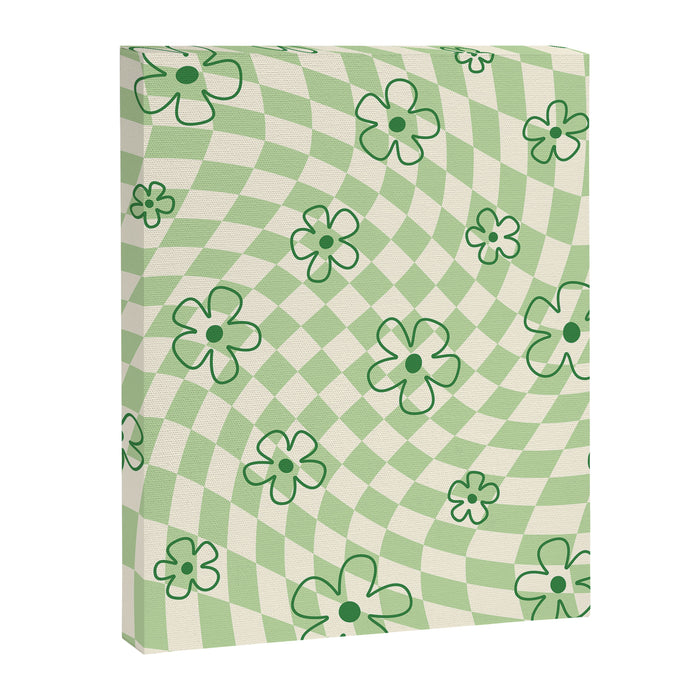 Green Checker Swirl With Flowers Canvas Print Gallery Image 1