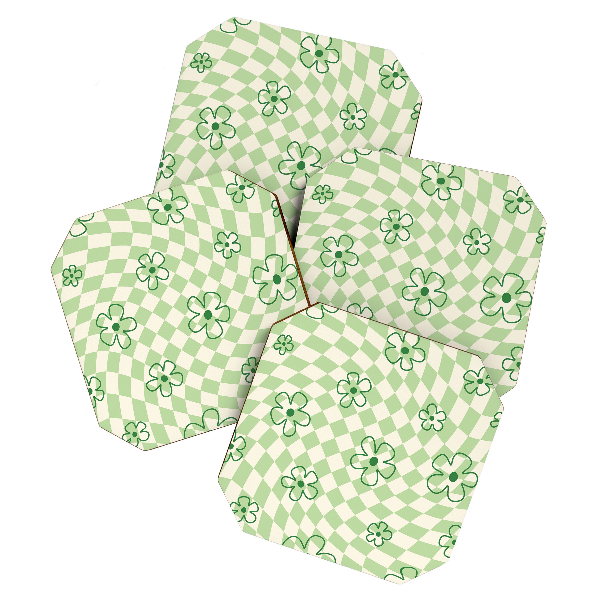 Green Checker Swirl With Flowers Coaster Gallery Image 1