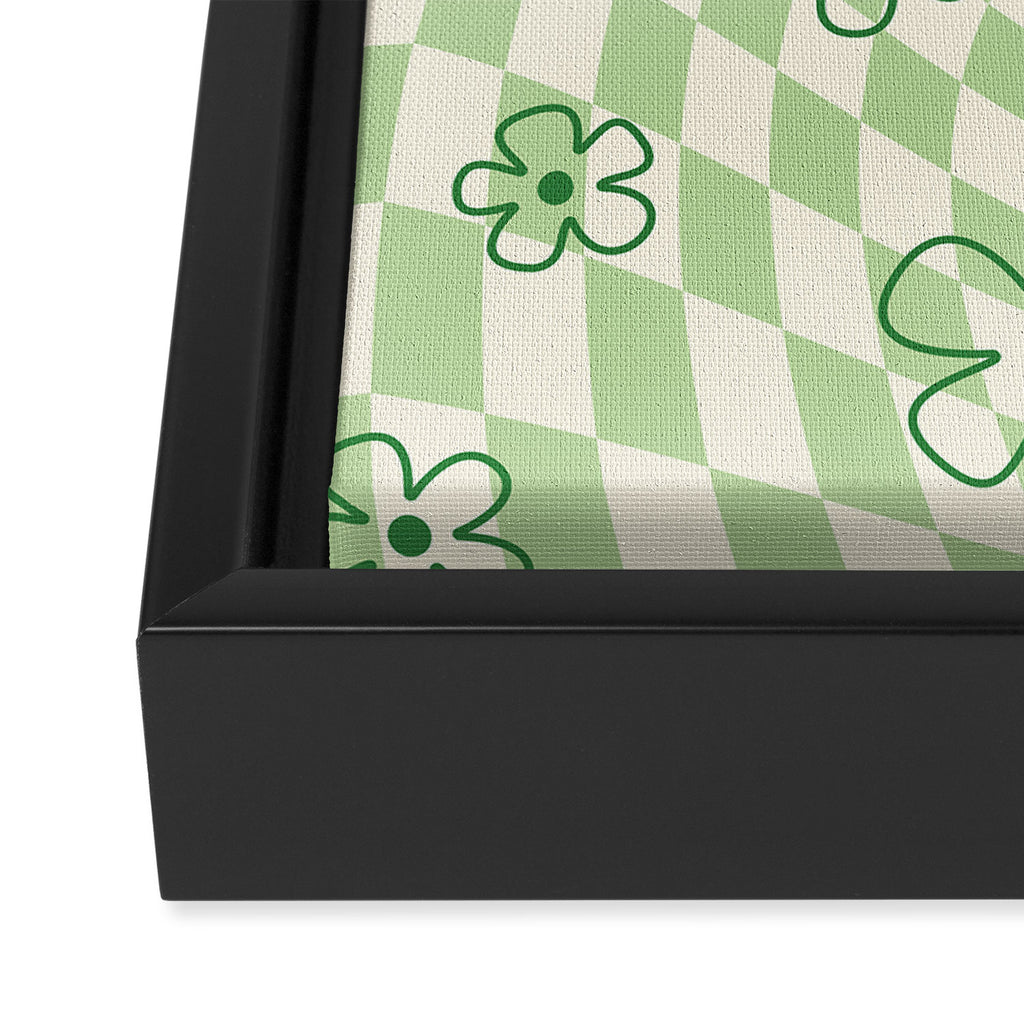 Green Checker Swirl With Flowers Framed Canvas Print Gallery Image 3