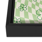 Green Checker Swirl With Flowers Framed Canvas Print Gallery Image 3