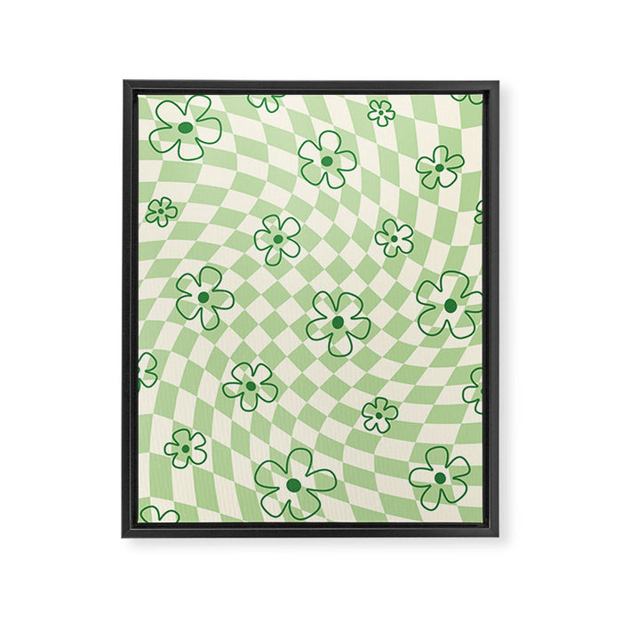 Green Checker Swirl With Flowers Framed Canvas Print Gallery Image 1