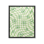 Green Checker Swirl With Flowers Framed Canvas Print Gallery Image 6