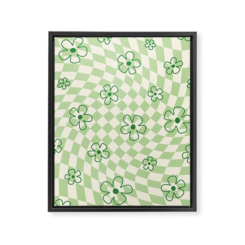 Green Checker Swirl With Flowers Framed Canvas Print Gallery Image 6