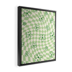 Green Checker Swirl With Flowers Framed Canvas Print Gallery Image 2