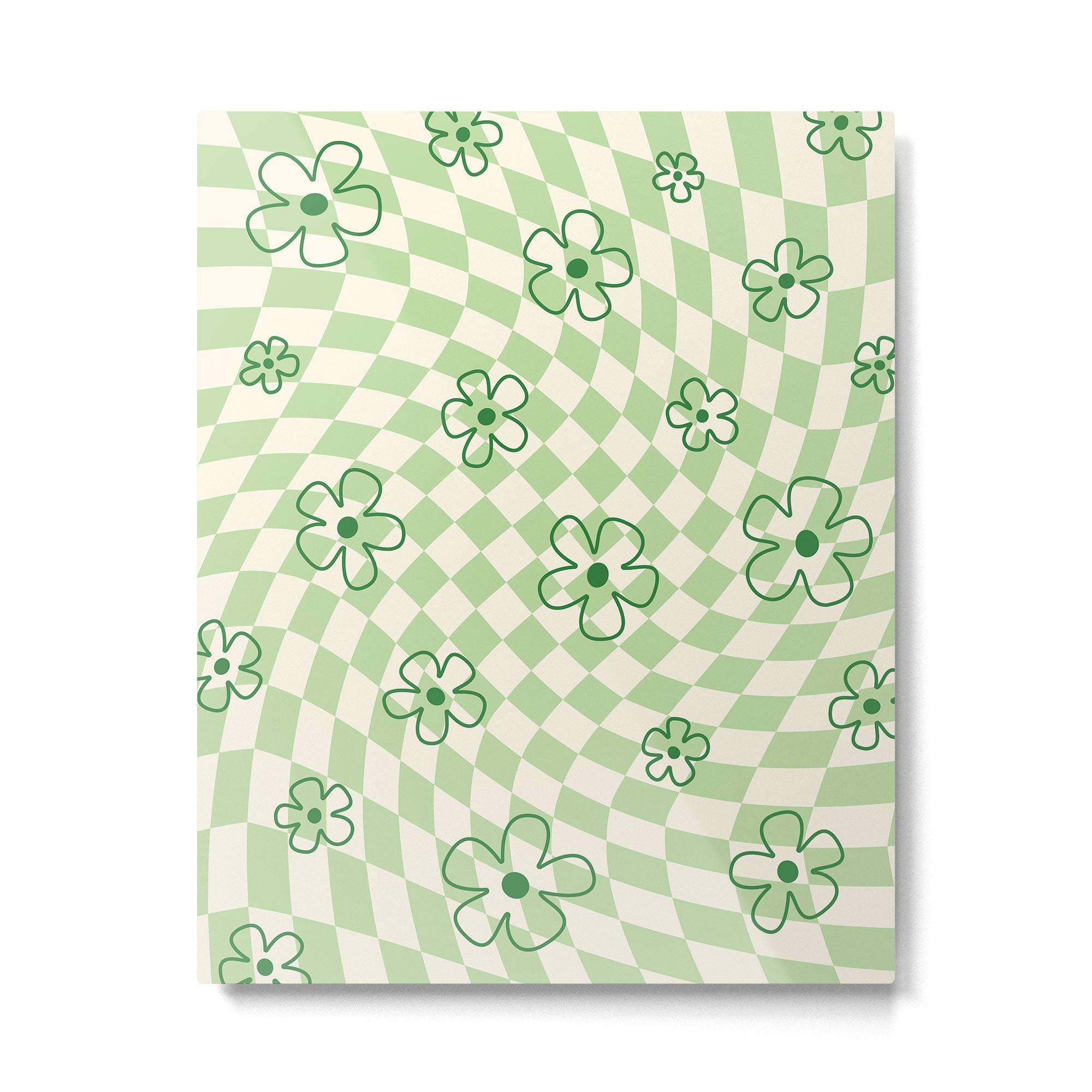 Green Checker Swirl With Flowers Metal Print Gallery Image 4
