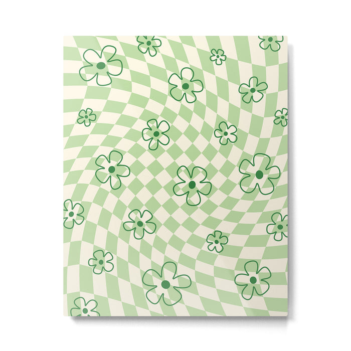 Green Checker Swirl With Flowers Metal Print Gallery Image 1