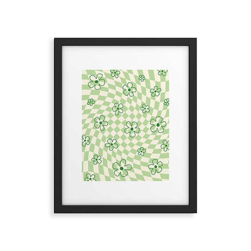 Green Checker Swirl With Flowers Framed Art Print Gallery Image 5