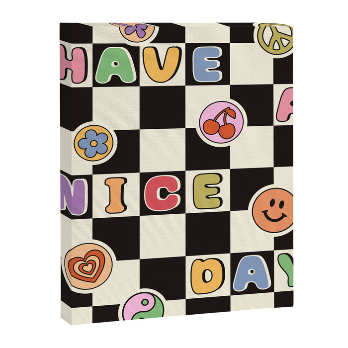 Have A Nice Day. Y2k Stickers, Black & White Checker Canvas Print Gallery Image 1