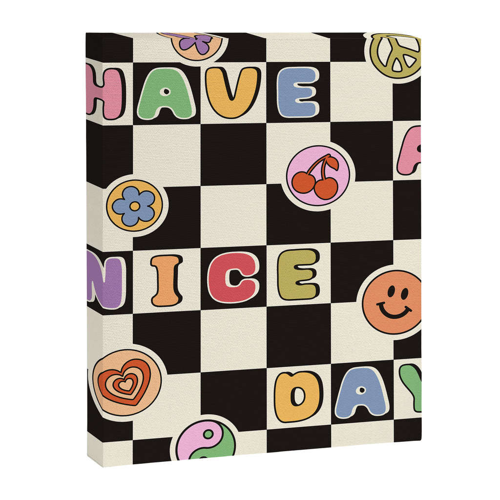 Have A Nice Day. Y2k Stickers, Black & White Checker Canvas Print Gallery Image 8
