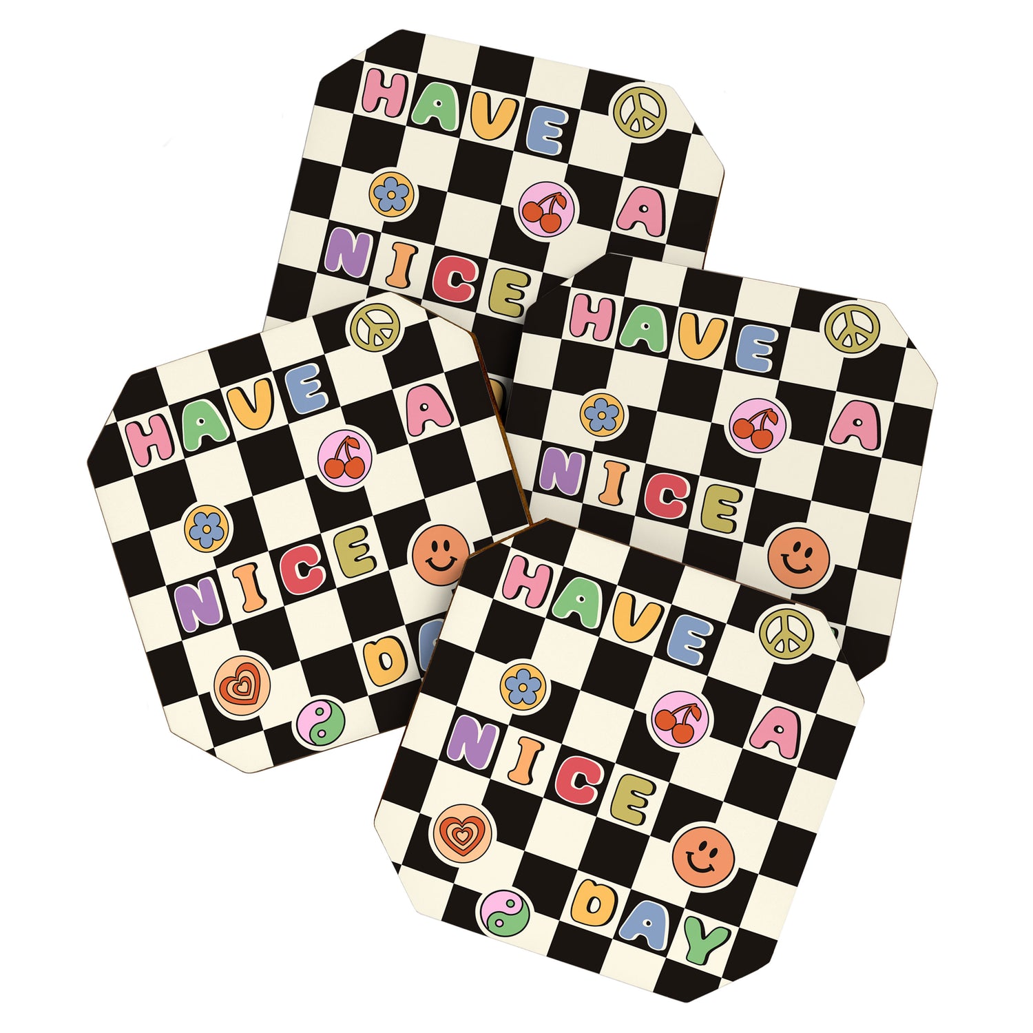 Have A Nice Day. Y2k Stickers, Black & White Checker Coaster Gallery Image 1