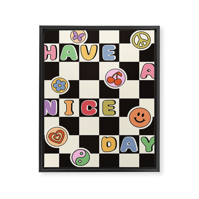 Have A Nice Day. Y2k Stickers, Black & White Checker Framed Canvas Print Gallery Image 8