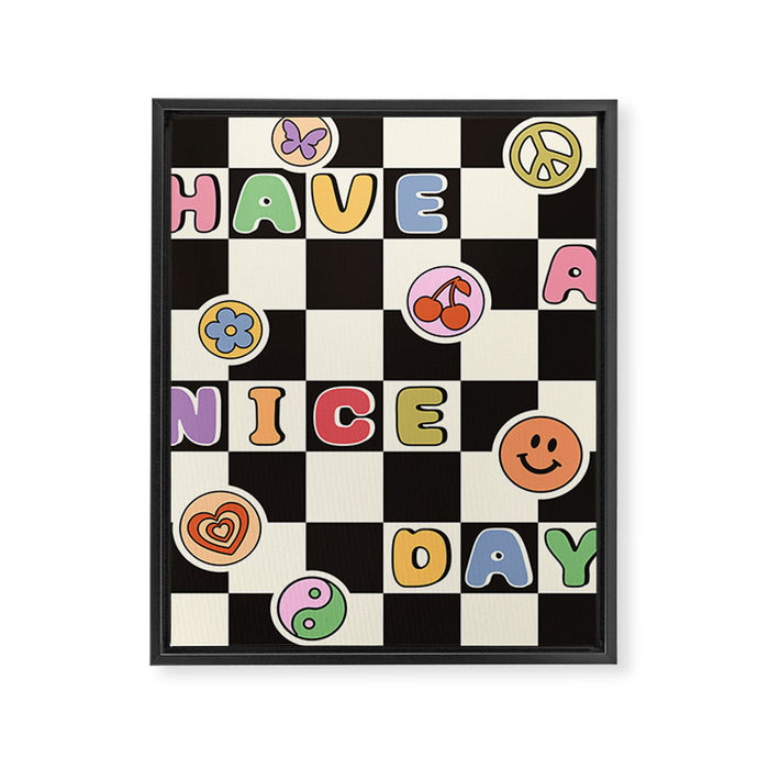 Have A Nice Day. Y2k Stickers, Black & White Checker Framed Canvas Print Gallery Image 1