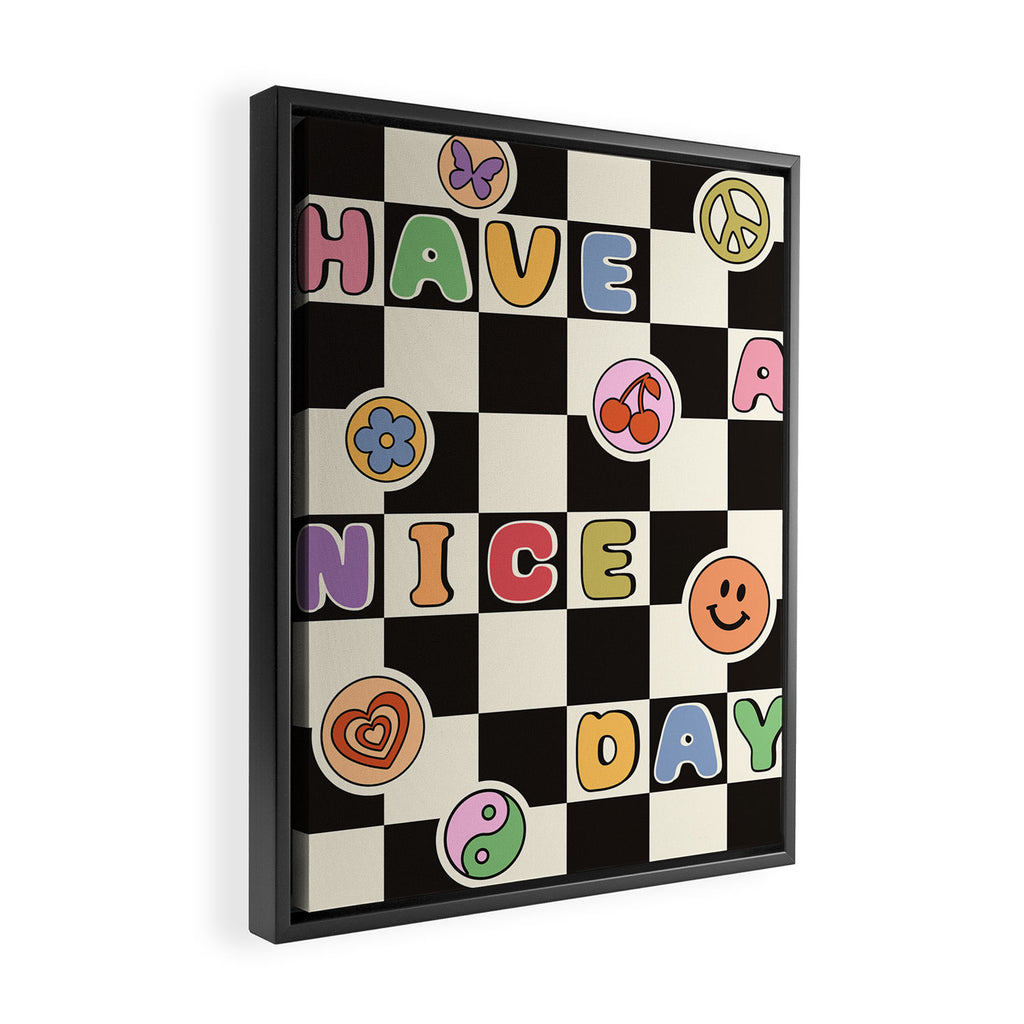 Have A Nice Day. Y2k Stickers, Black & White Checker Framed Canvas Print Gallery Image 2