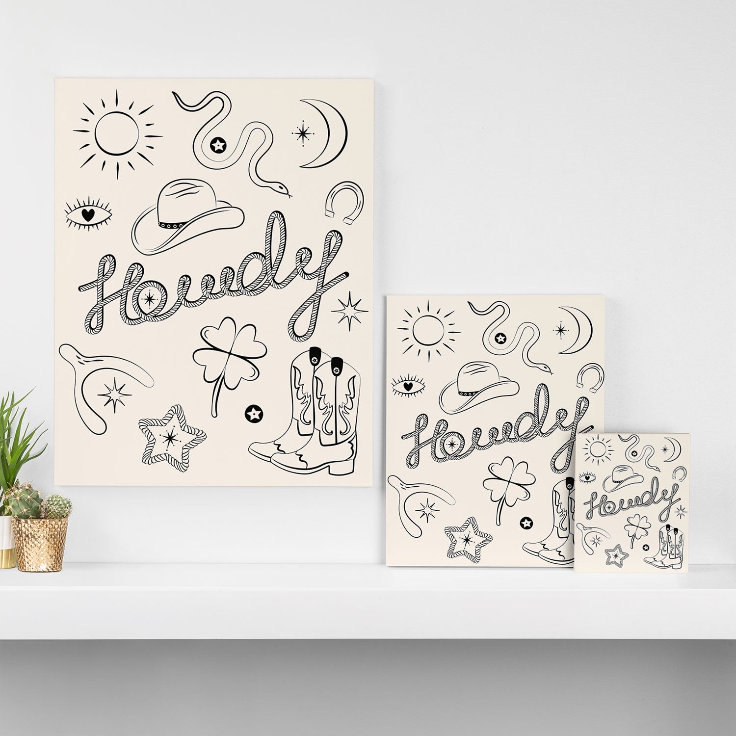 Howdy. Black and White Good Luck Charms Canvas Print Gallery Image 3