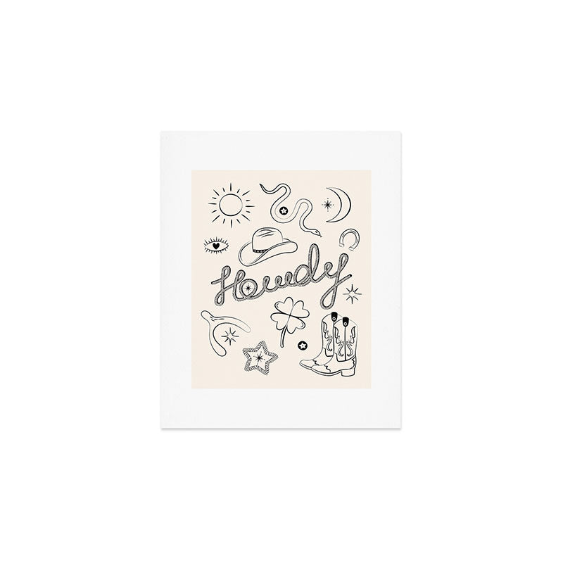 Howdy. Black and White Good Luck Charms Art Print Gallery Image 1