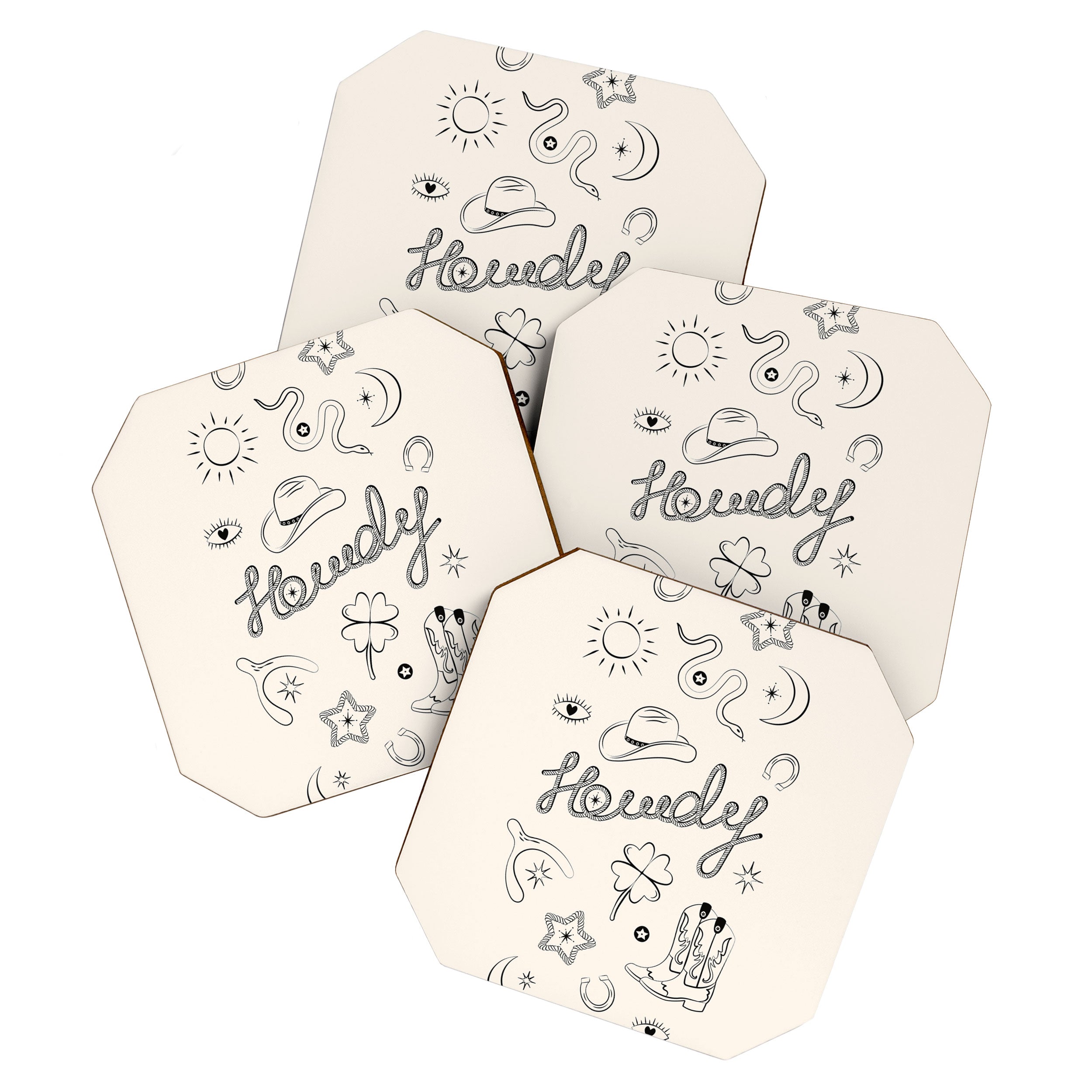 Howdy. Black and White Good Luck Charms Coaster Gallery Image 1