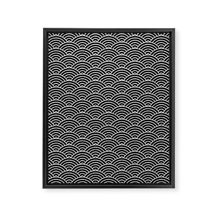 Japanese Waves Pattern Black on White Framed Canvas Print Gallery Image 1