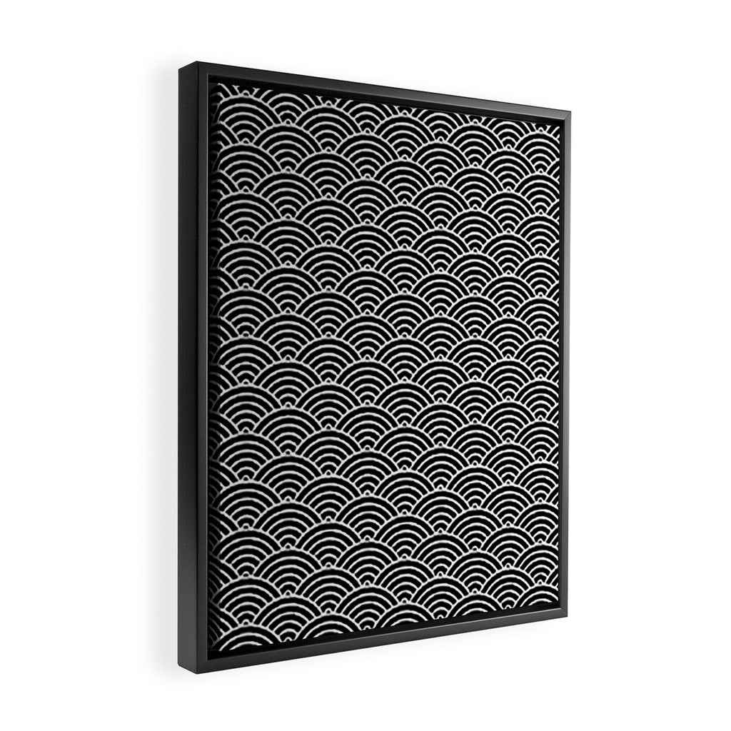 Japanese Waves Pattern Black on White Framed Canvas Print Gallery Image 2