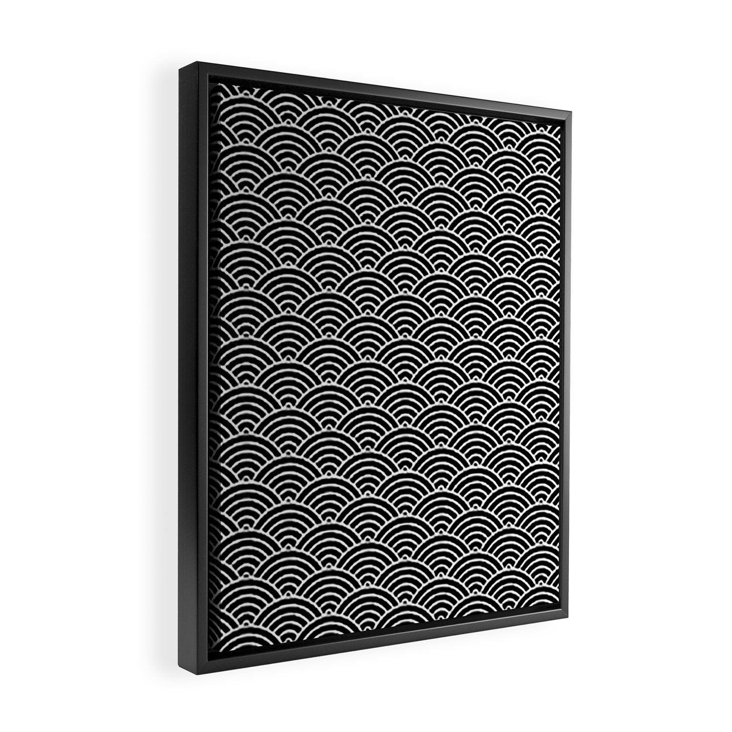 Japanese Waves Pattern Black on White Framed Canvas Print Gallery Image 2