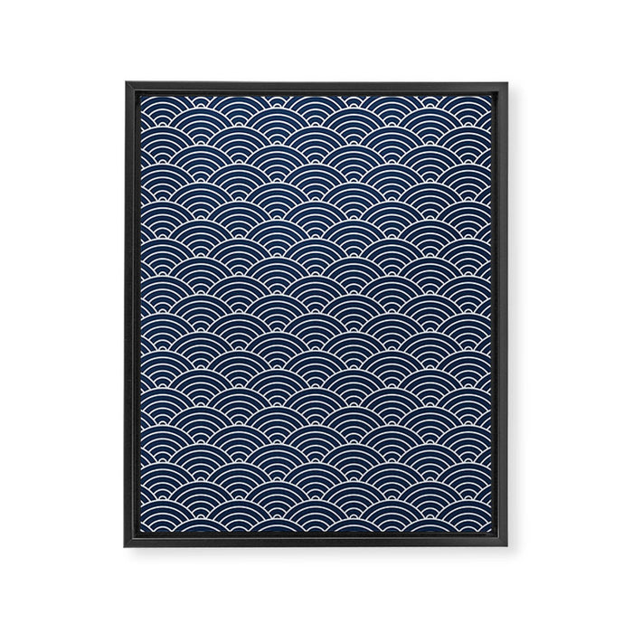 Japanese Waves Pattern Dark Blue Framed Canvas Print Gallery Image 1