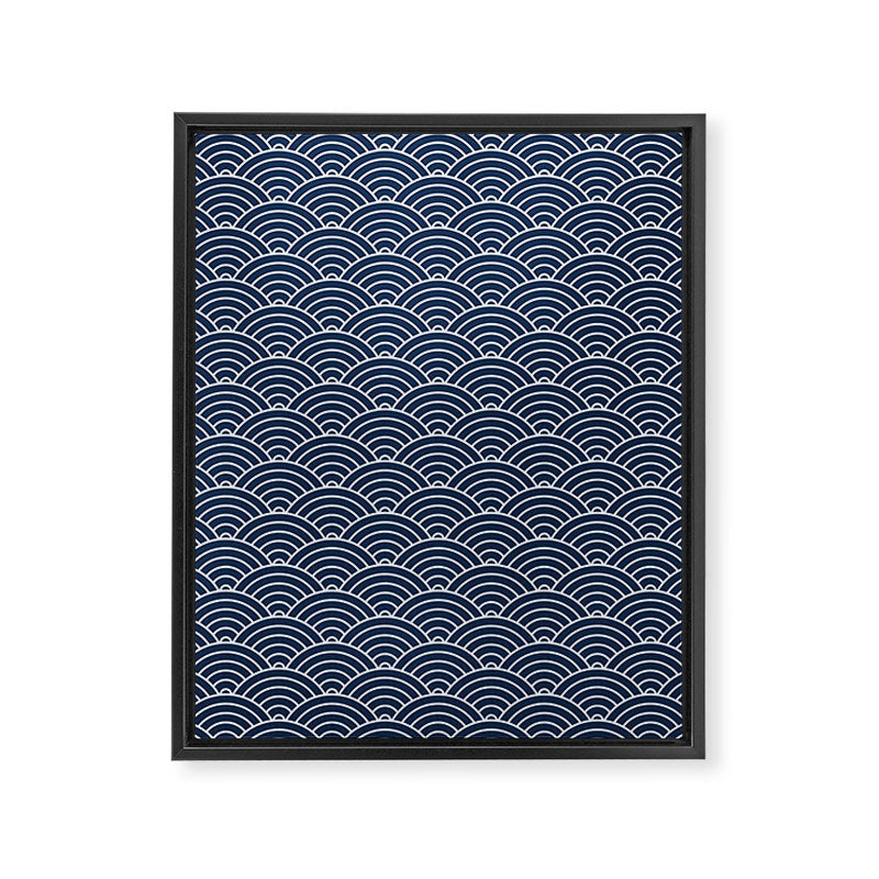 Japanese Waves Pattern Dark Blue Framed Canvas Print Gallery Image 6
