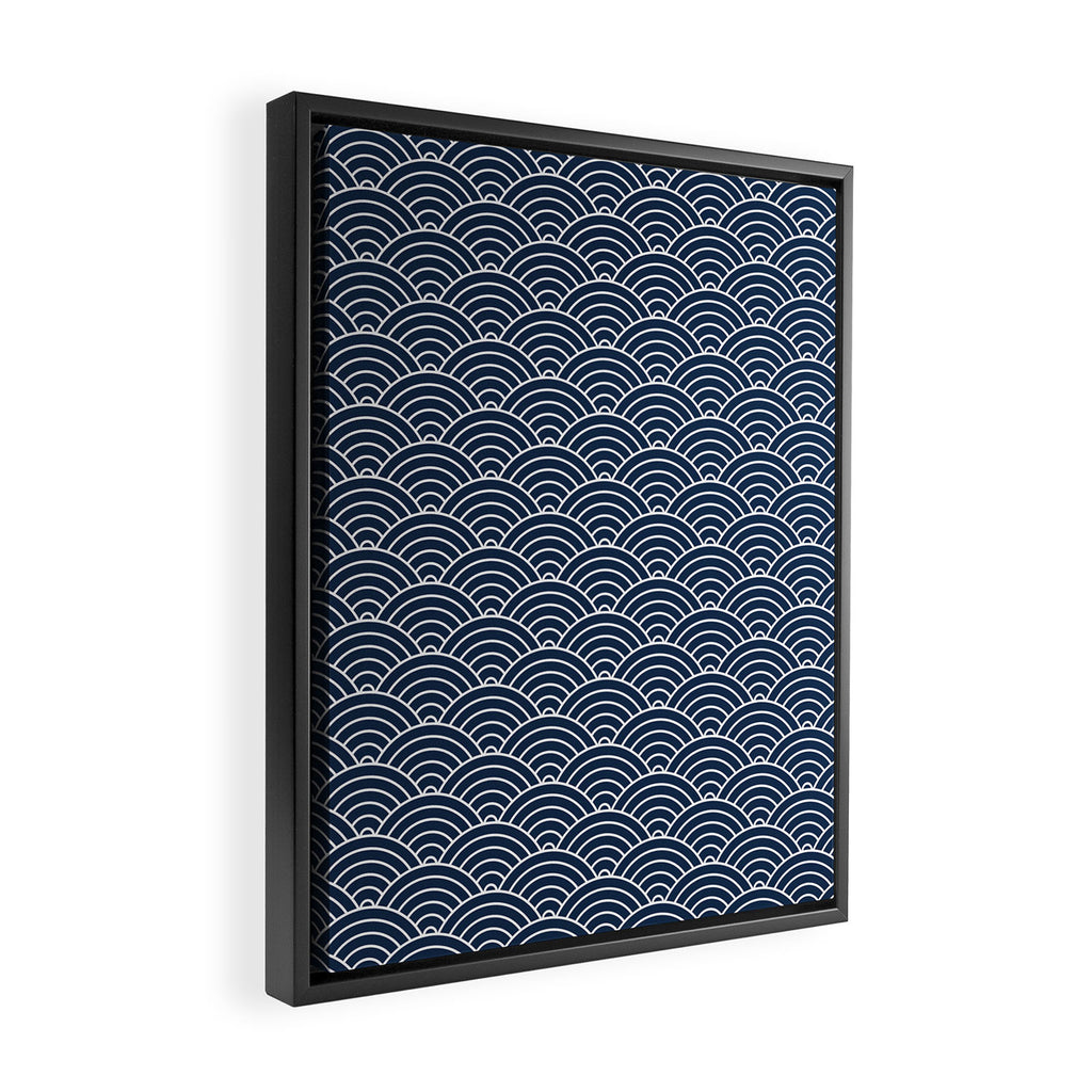 Japanese Waves Pattern Dark Blue Framed Canvas Print Gallery Image 2