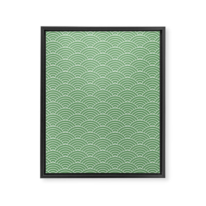 Japanese Waves Pattern Green Framed Canvas Print Gallery Image 1