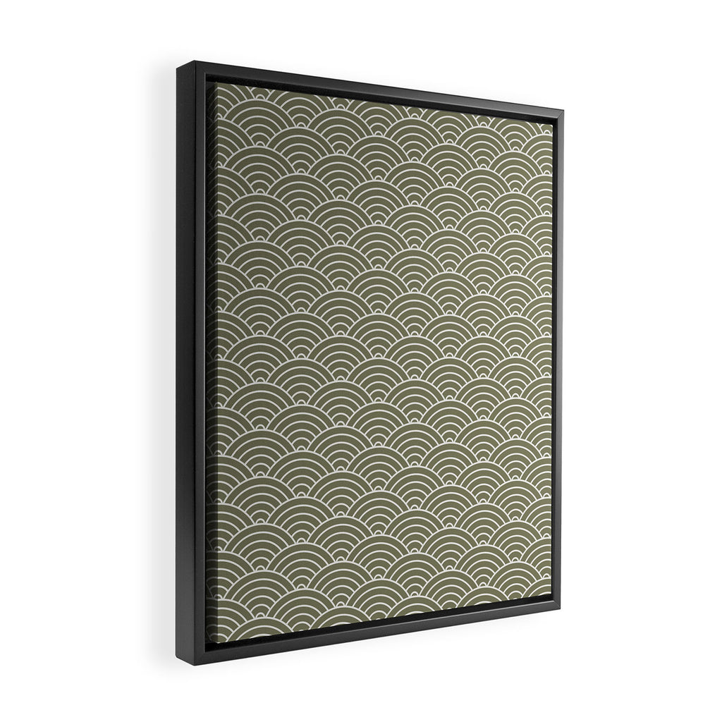 Japanese Waves Pattern Olive II Framed Canvas Print Gallery Image 2