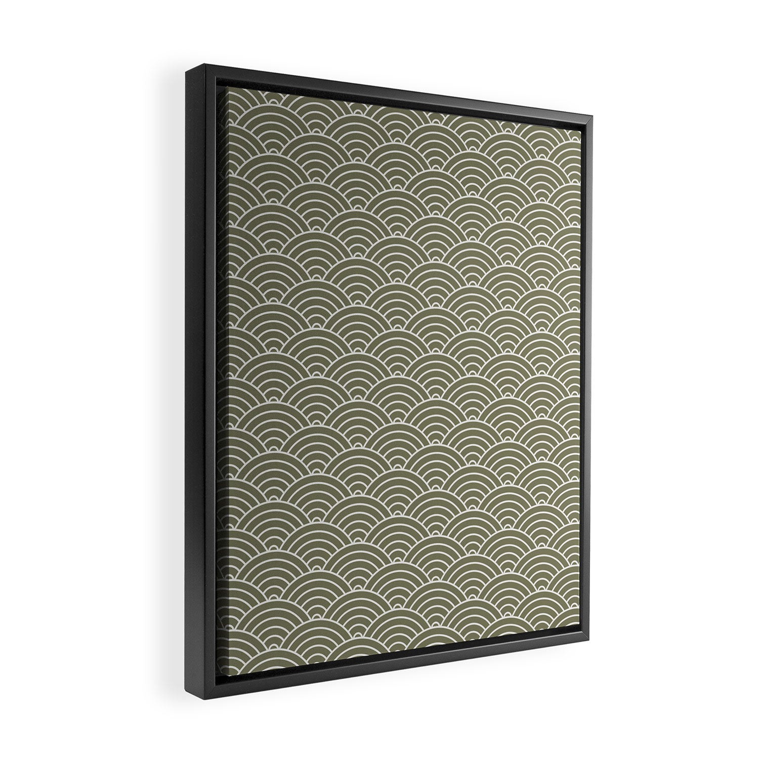 Japanese Waves Pattern Olive II Framed Canvas Print Gallery Image 2