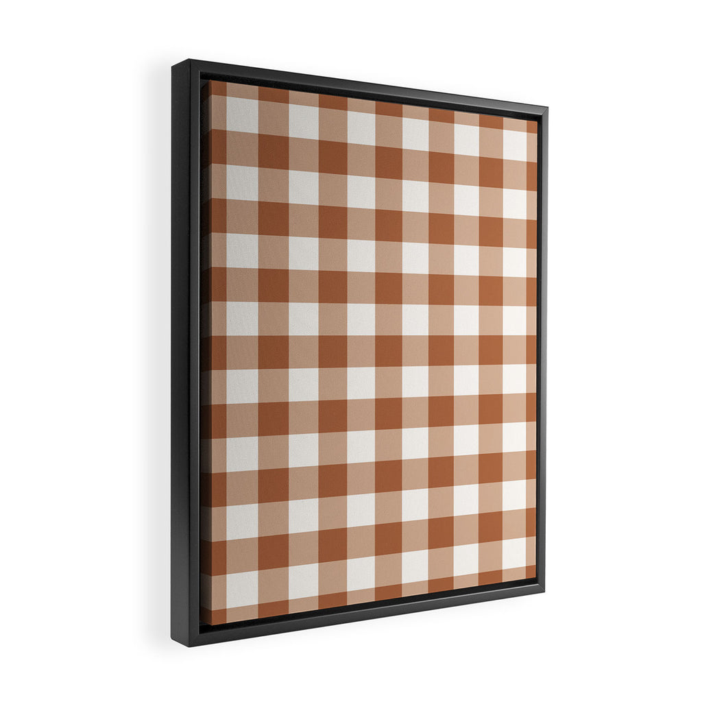Latte Brown Gingham Framed Canvas Print Gallery Image 2