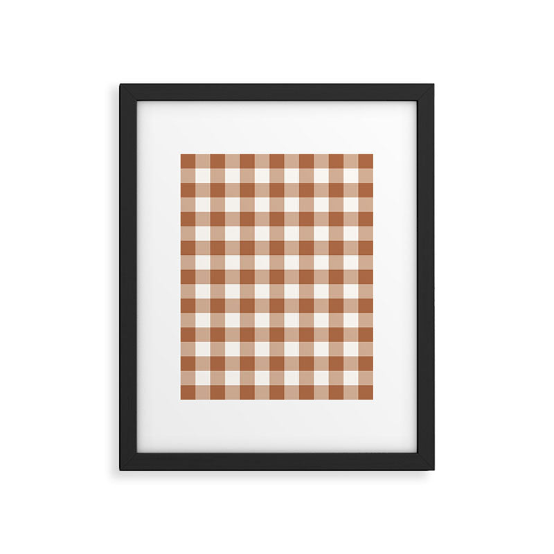 Latte Brown Gingham Framed Art Print Gallery Image 5