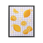 Lemons on Lilac Purple Gingham Framed Canvas Print Gallery Image 8