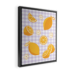 Lemons on Lilac Purple Gingham Framed Canvas Print Gallery Image 2
