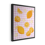 Lemons on Pastel Baby Pink Gingham Framed Canvas Print Gallery Image 2